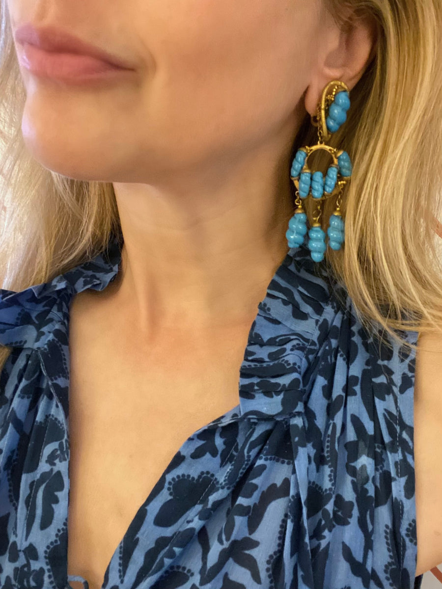 Vintage Miriam Haskell Turquoise Beaded Dangle Earrings