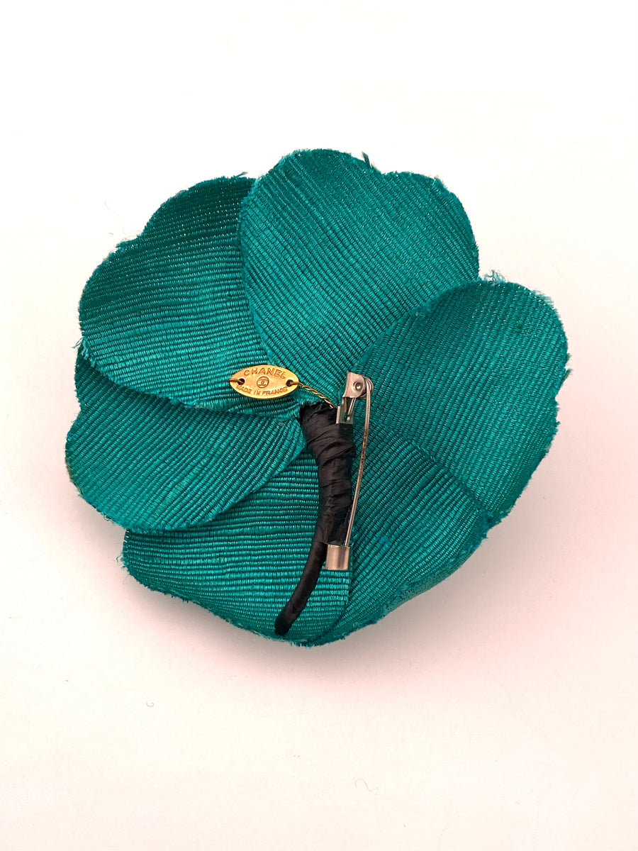 Vintage Chanel Green Camellia Fabric Brooch