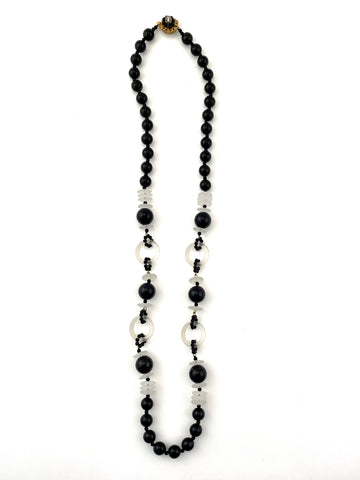 Vintage Miriam Haskell Long Black and Clear Beaded Necklace