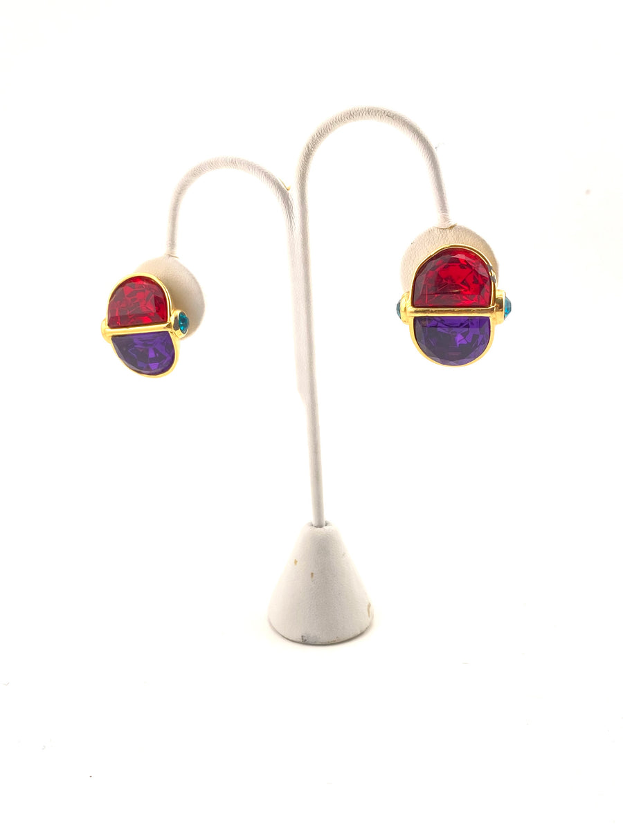 1980s Trifari Red Purple Glass Earrings