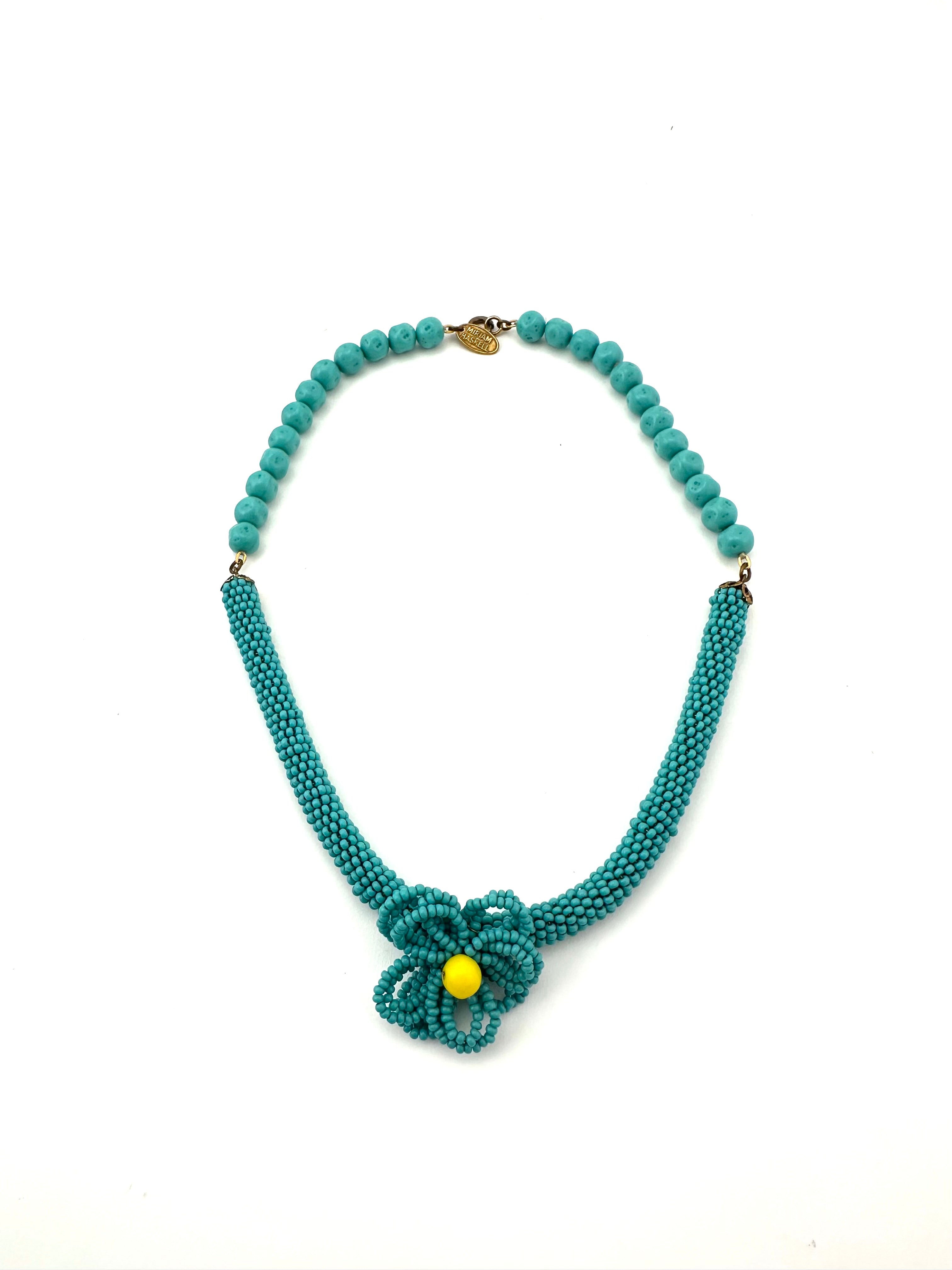 Vintage Miriam Haskell Turquoise Beaded Flower Necklace – Ladybug