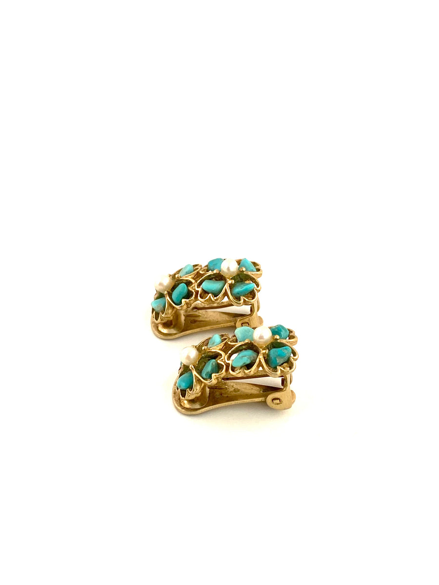 1960s Swoboda Turquoise Flower Earrings