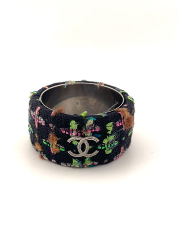 Vintage Chanel Black Tweed Bangle Bracelet 2013