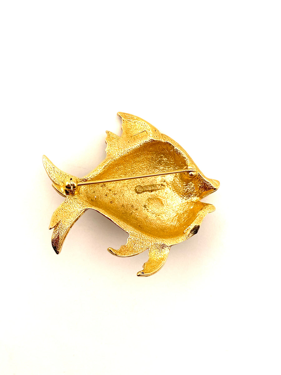 Vintage 1970s Yellow and Black Tropical Fish Brooch