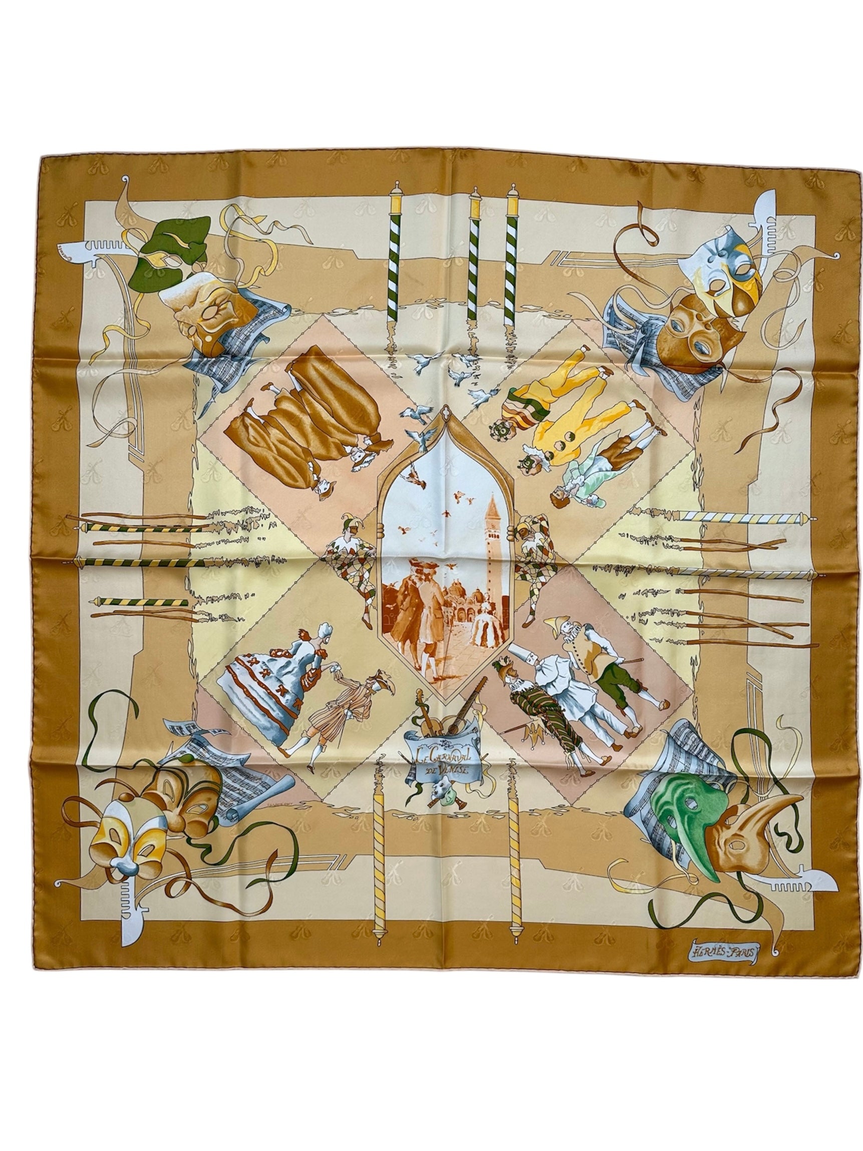 Hermès 1994 Le Carnaval de Venise Silk Jacquard Scarf Original Box