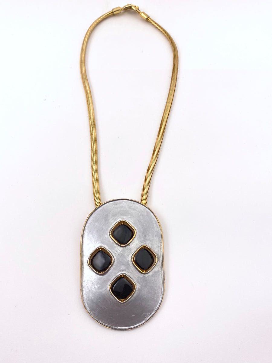 1960's PIERRE CARDIN Necklace with Reversible Gold, Silver and Enamel Pendant