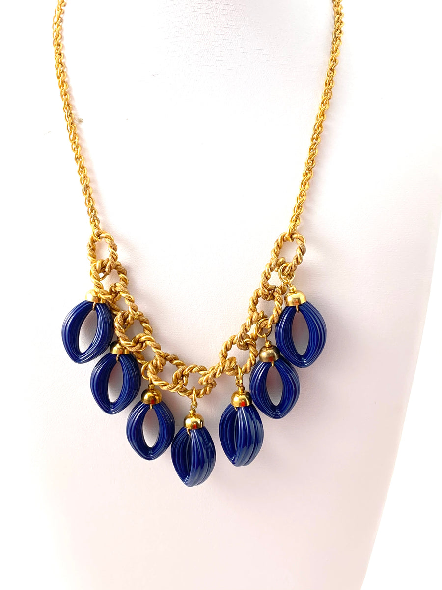 1950s Miriam Haskell Navy Resin Charm Necklace