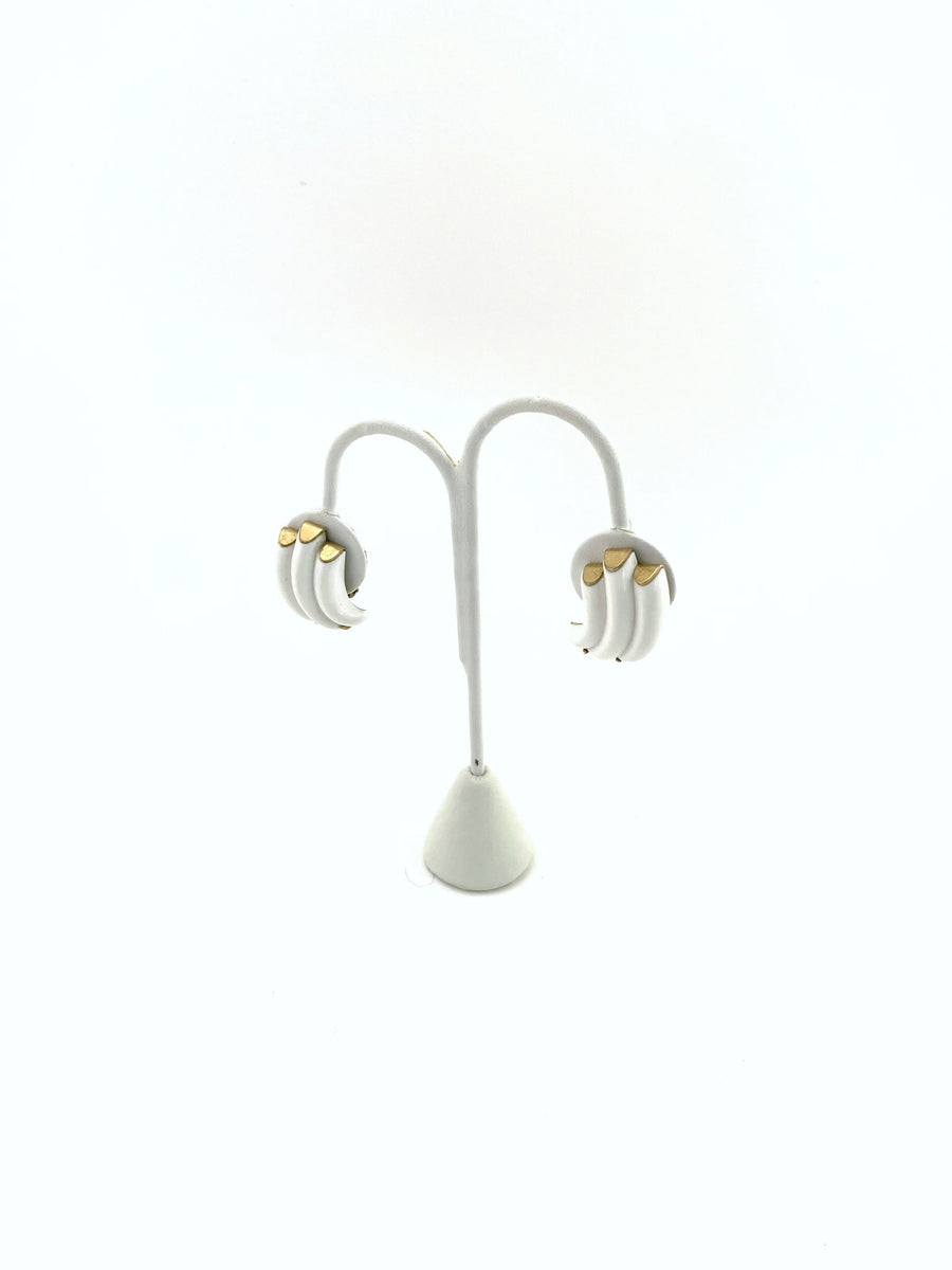 1970s Trifari White and Goldtone Clip Earrings