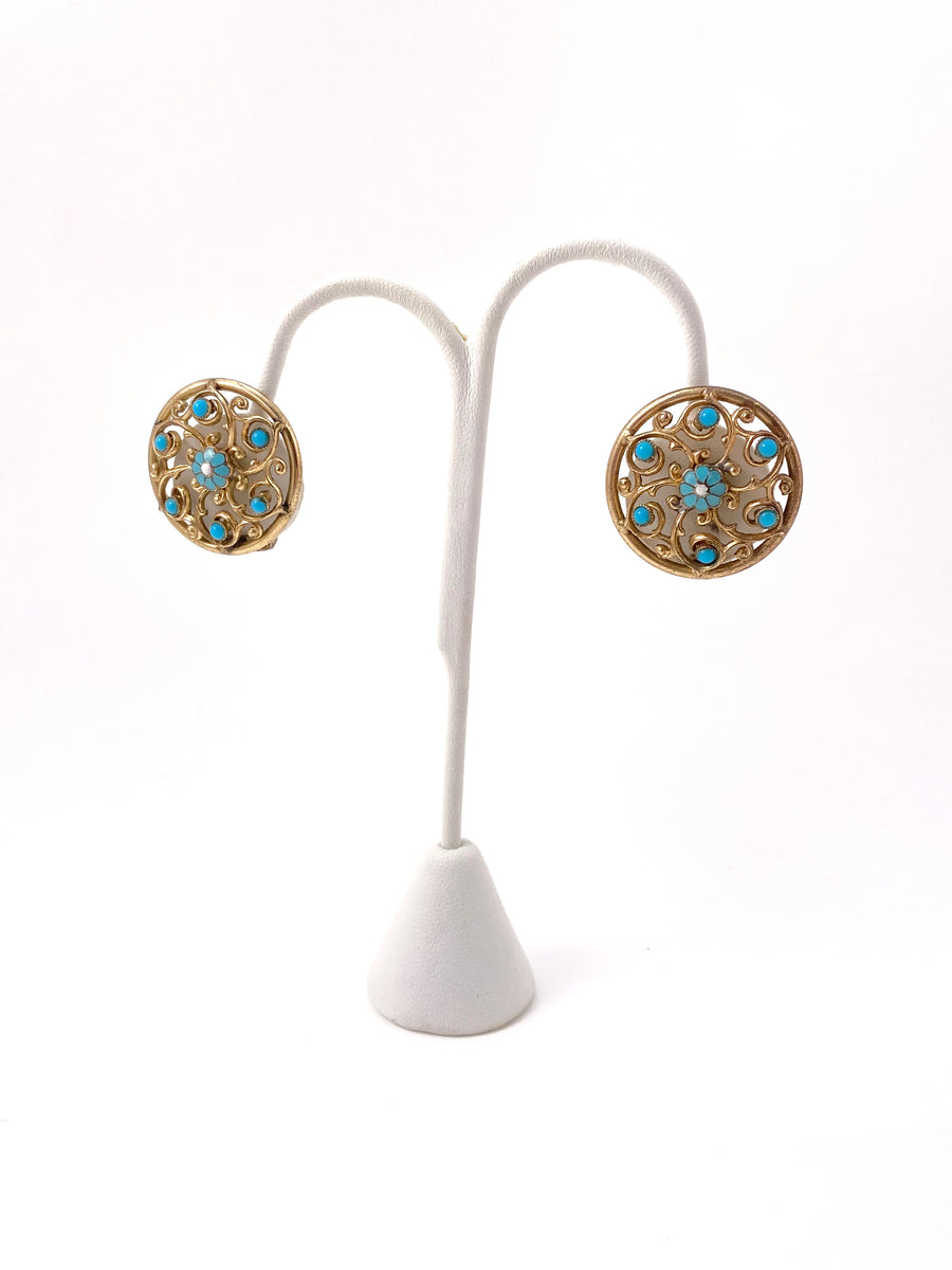 1950s Gold and Turquoise Clip Earrings Bergere