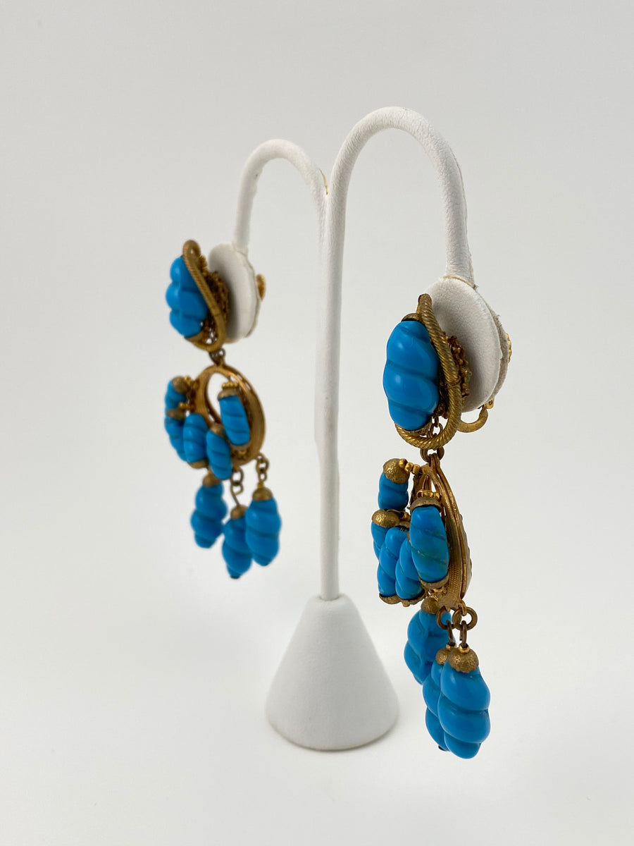 Vintage Miriam Haskell Turquoise Beaded Dangle Earrings