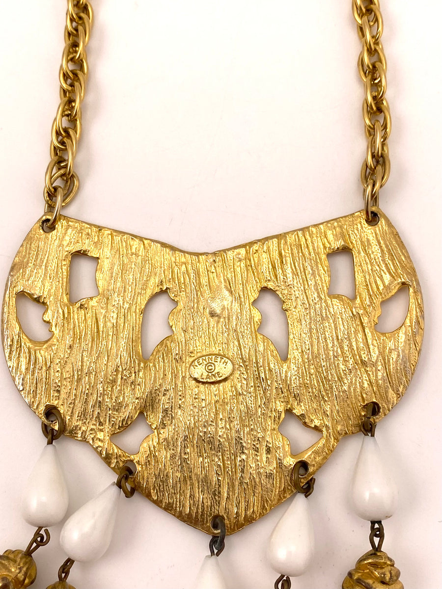 1970s Kenneth Jay Lane Pendant Necklace with White Beads