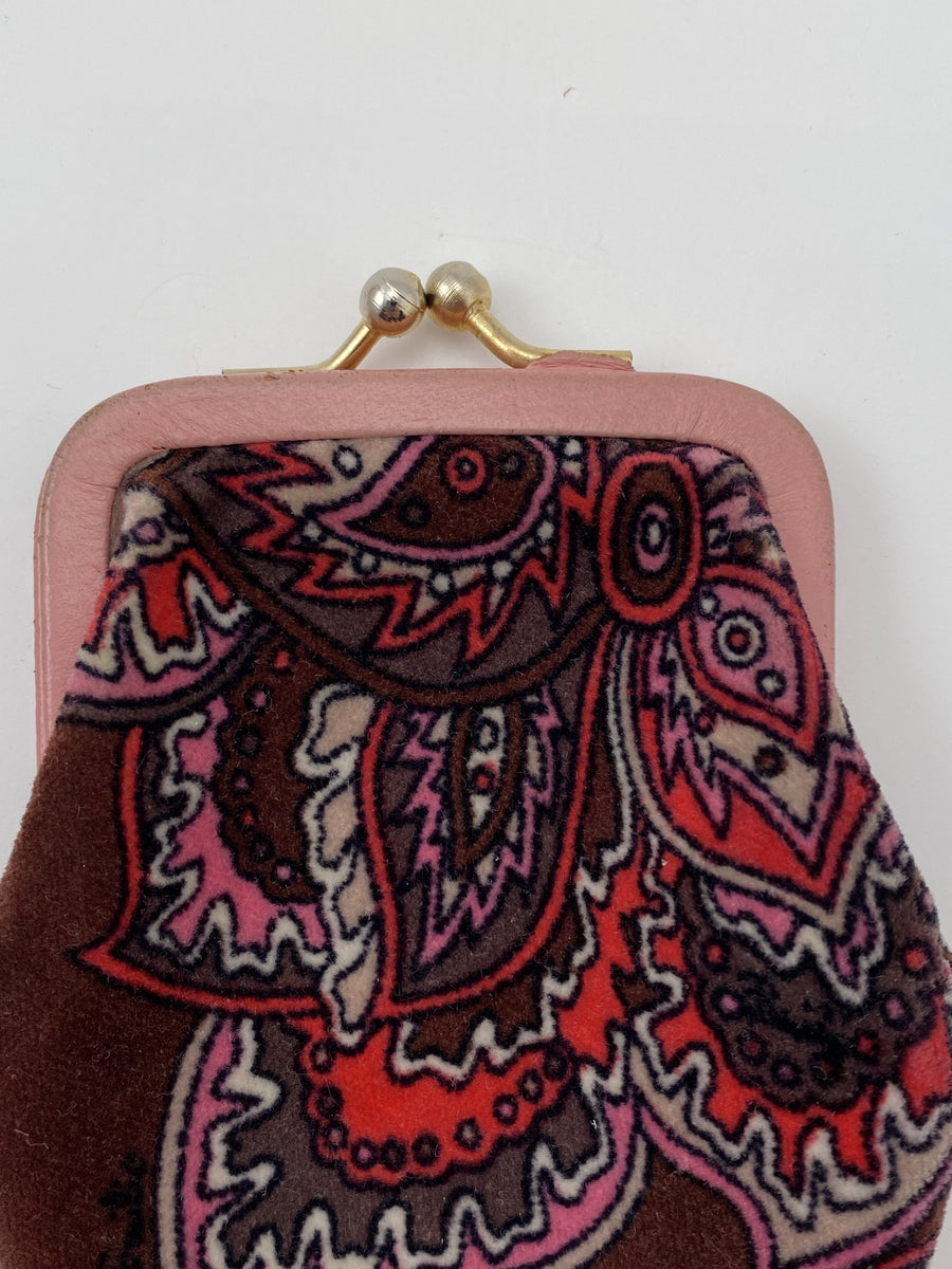 VINTAGE 1960S EMILIO PUCCI BROWN AND PINK PRINTED VELVET POUCH