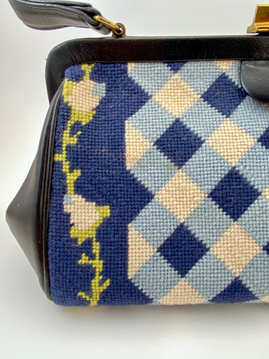 Vintage Gingham Needlepoint Handbag