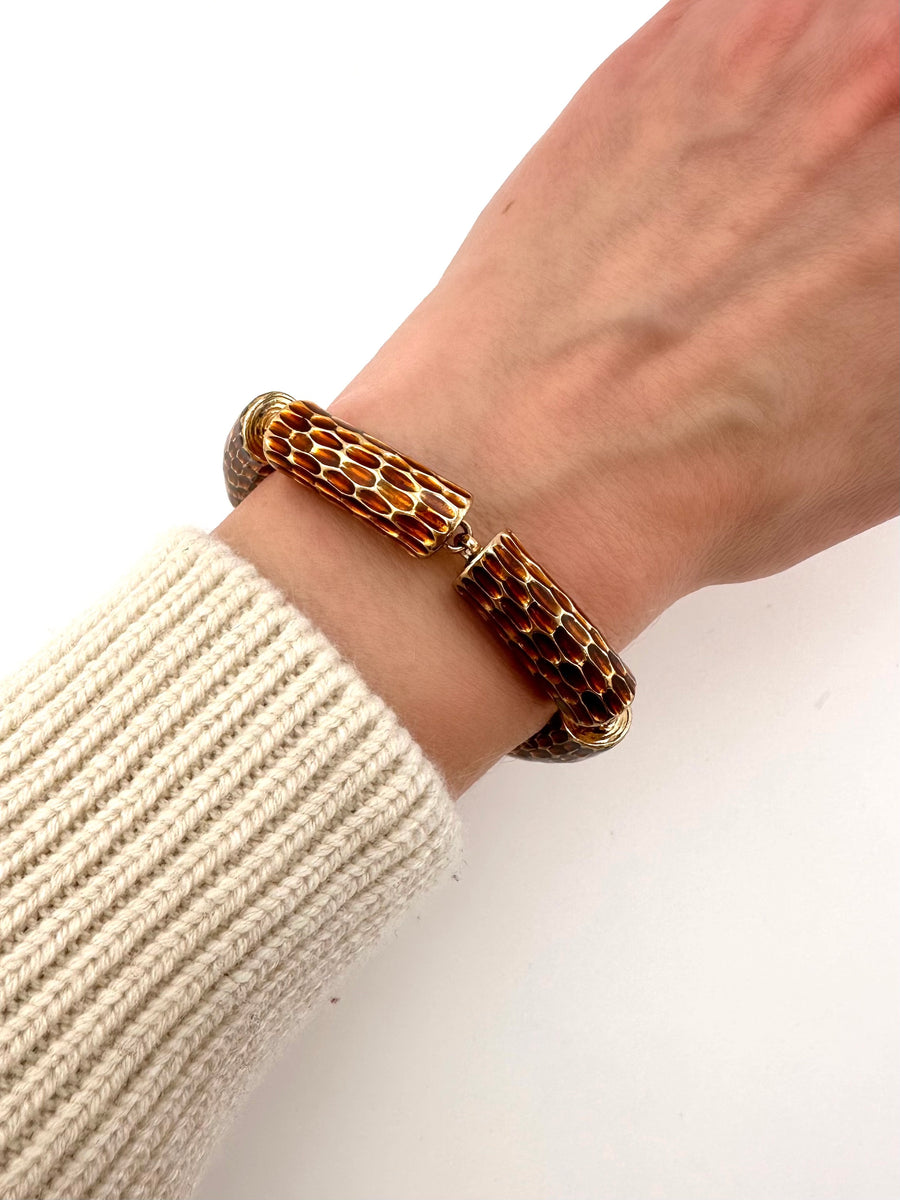 Vintage Ciner Log Link Bracelet with Brown Enamel
