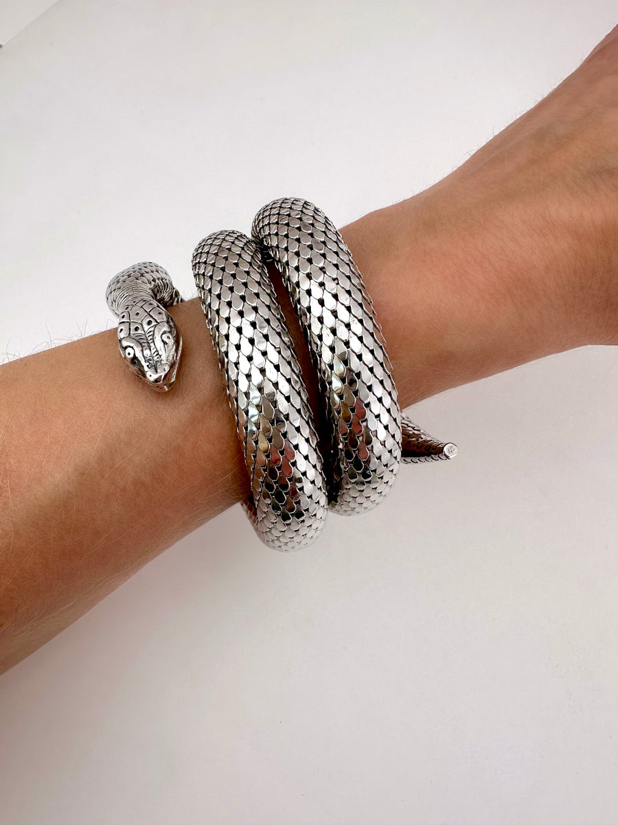 1960s Whiting & Davis Coiled Silver Snake Bracelet