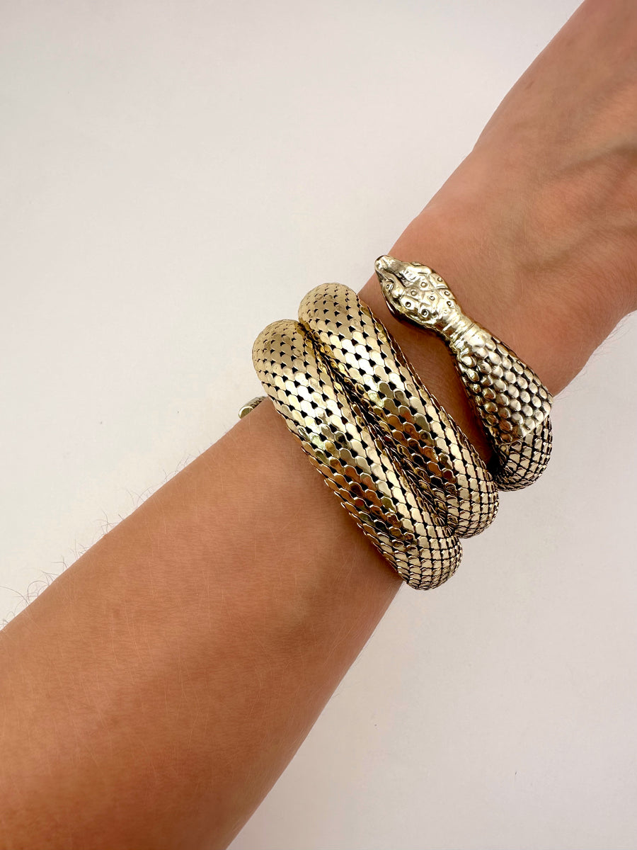 1960s Whiting & Davis Coiled Gold Snake Bracelet