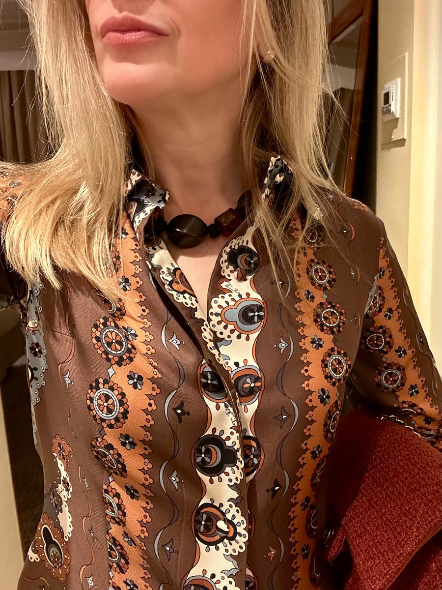 1970s Yves Saint Laurent Rive Gauche Lucite Wood Macrame Beaded Necklace