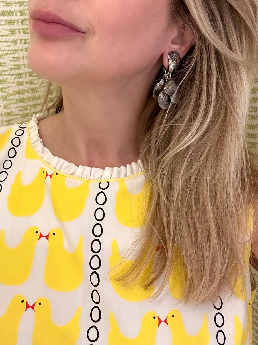 1950s Napier Silvertone Shell Charm Clip Earrings