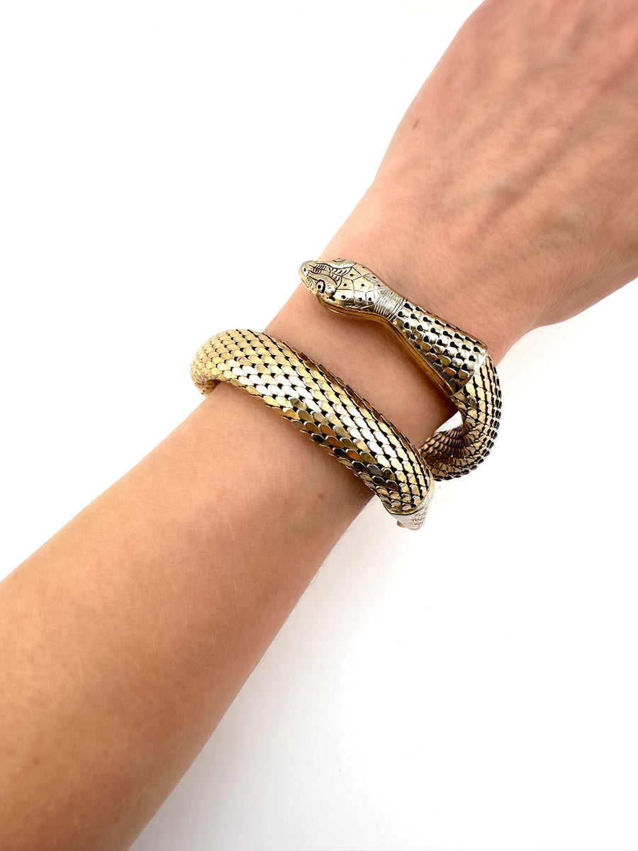 1960s Whiting & Davis Goldtone Coiled Snake Bracelet