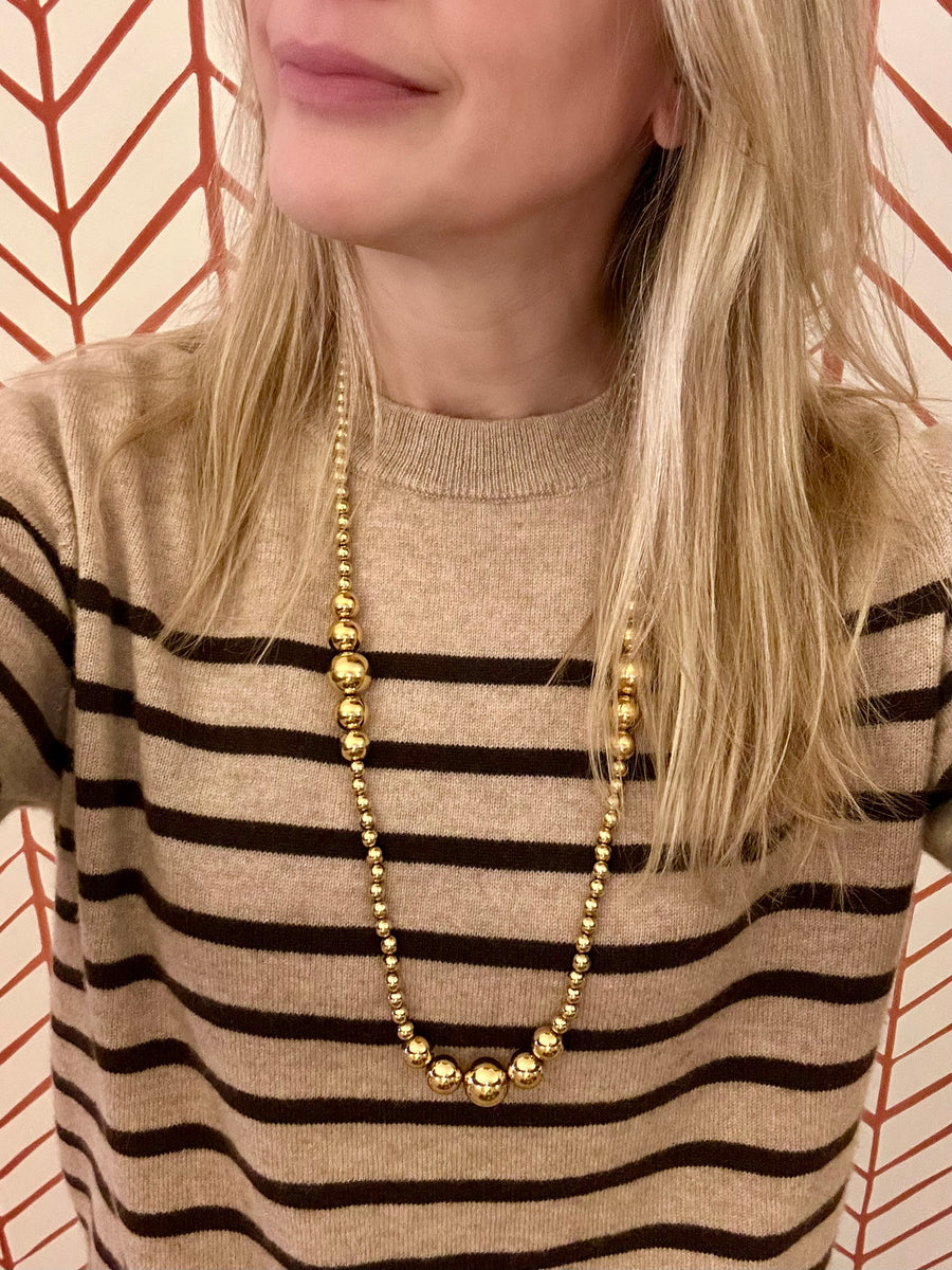 1980s Napier Long Goldtone Beaded Necklace