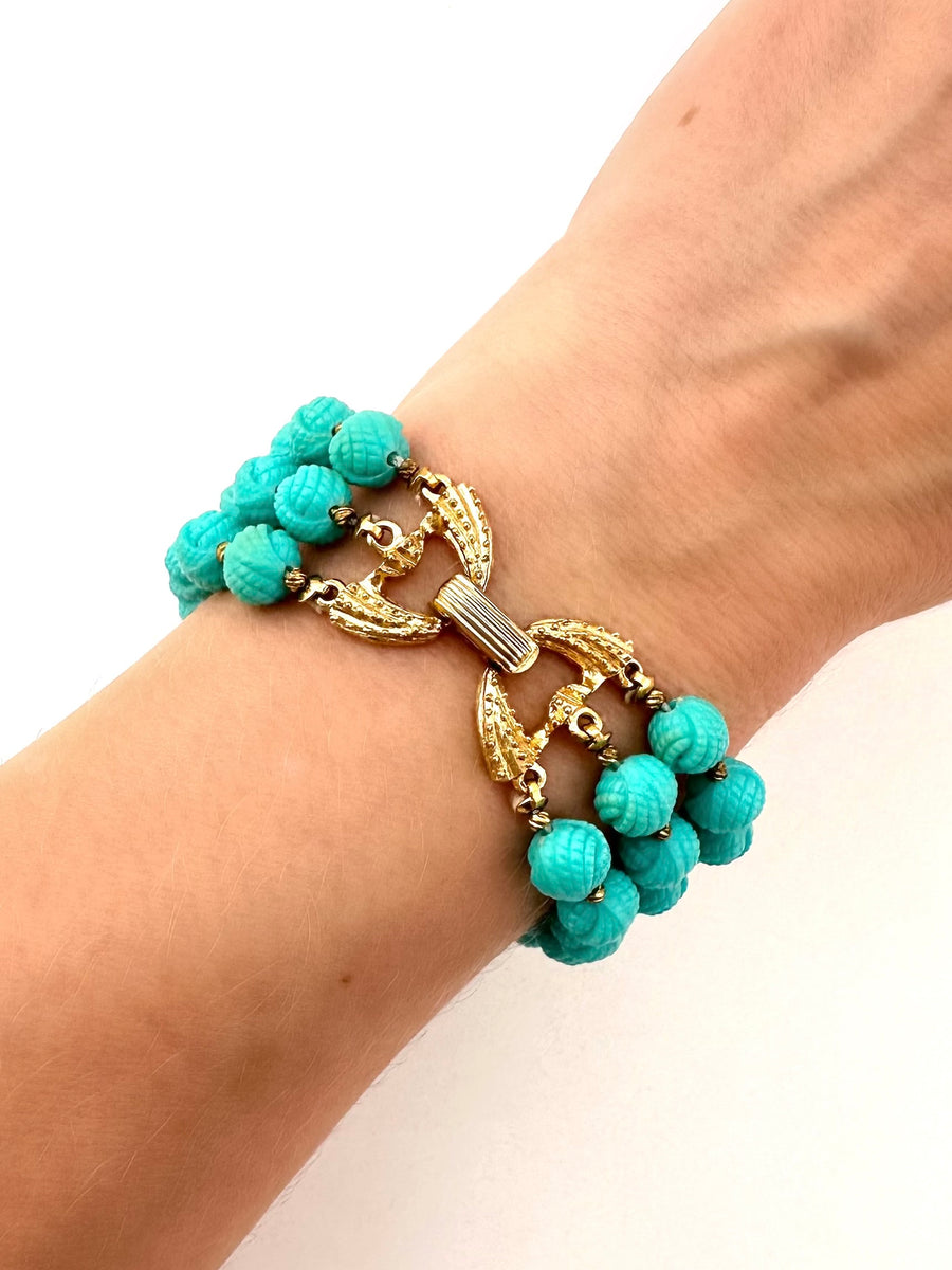 1960s Trifari Faux Turquoise Beaded Bracelet