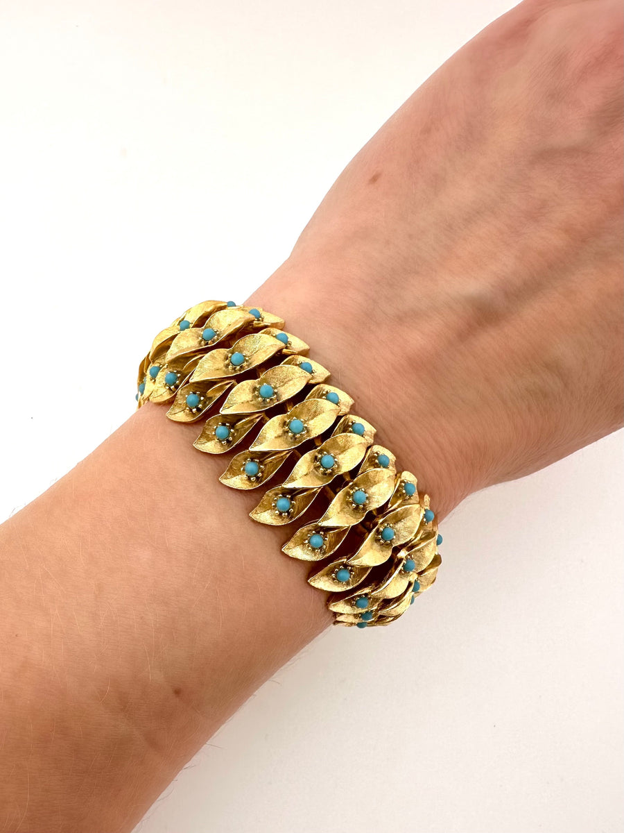 1950s Matte Gold and Turquoise Bracelet