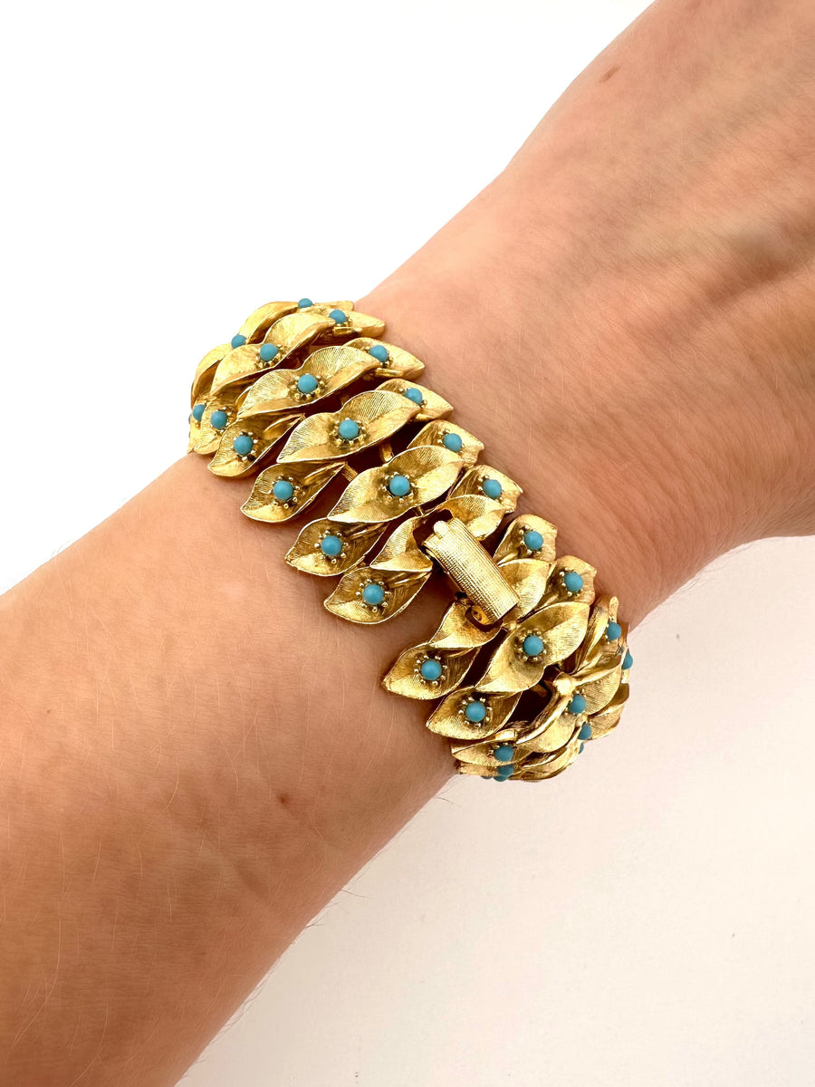 1950s Matte Gold and Turquoise Bracelet