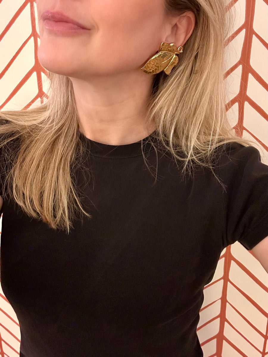 1980s Yves Saint Laurent Goldtone Hammered Earrings