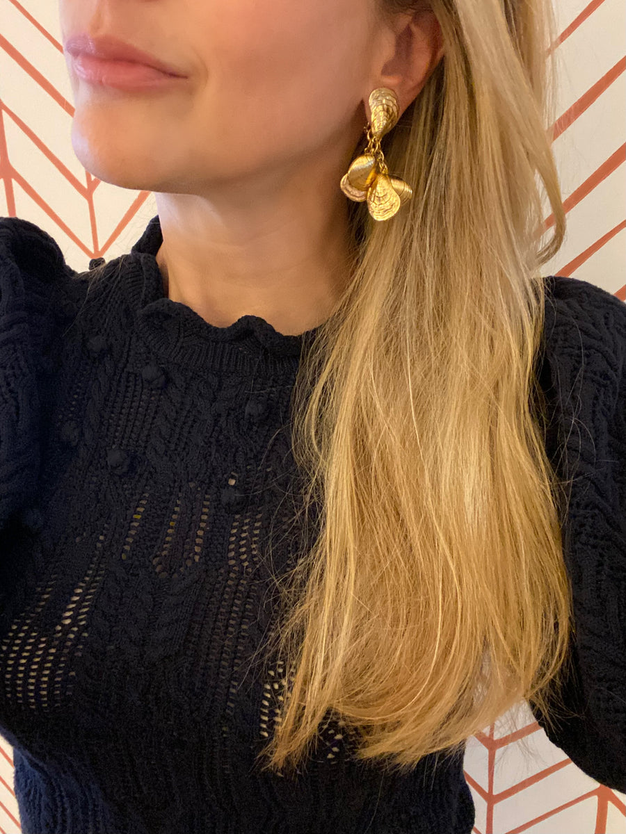 Napier Goldtone Shell Dangle Earrings