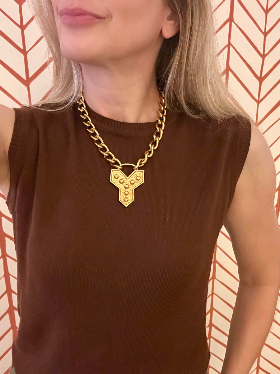 Vintage 1990s Yves Saint Laurent Signature 'Y' Pendant Necklace