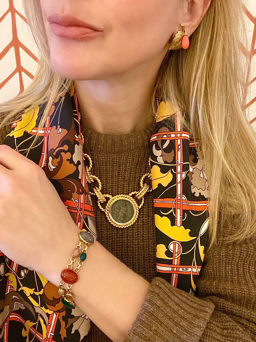 1970s Ciner Coin Necklace with Rope Twist Chain