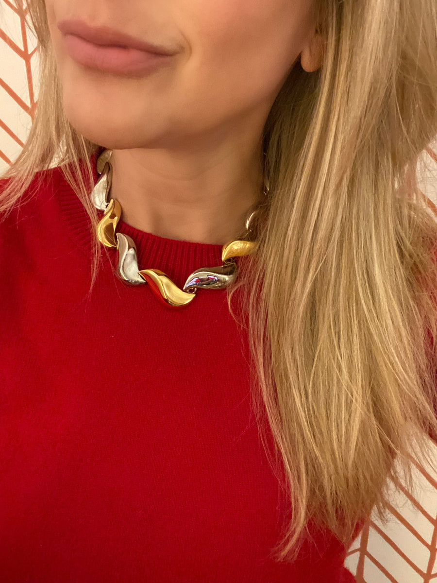 1980s Givenchy Silver and Gold Link Necklace