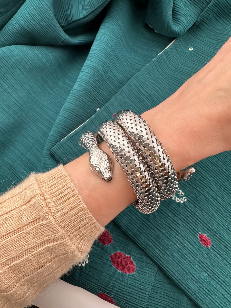 1960s Whiting & Davis Silver Coiled Snake Bracelet