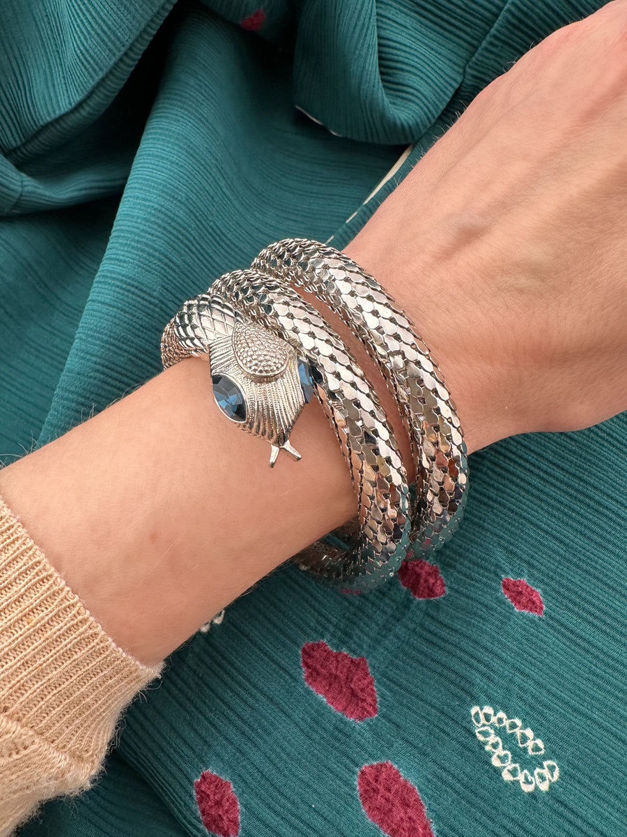 1960s Silver Oromesh Double Coiled Snake Bracelet