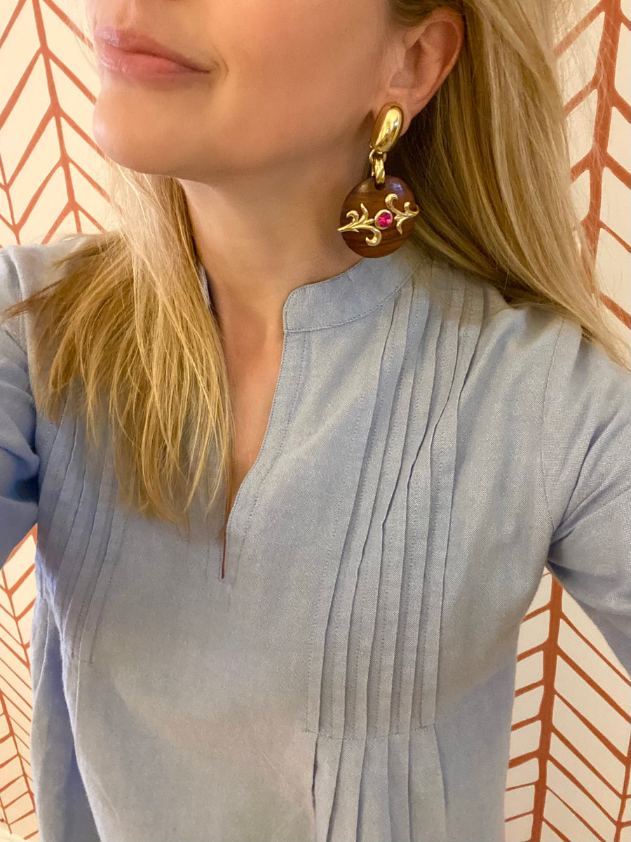 Vintage Dominique Aurientis Wooden Dangle Earrings