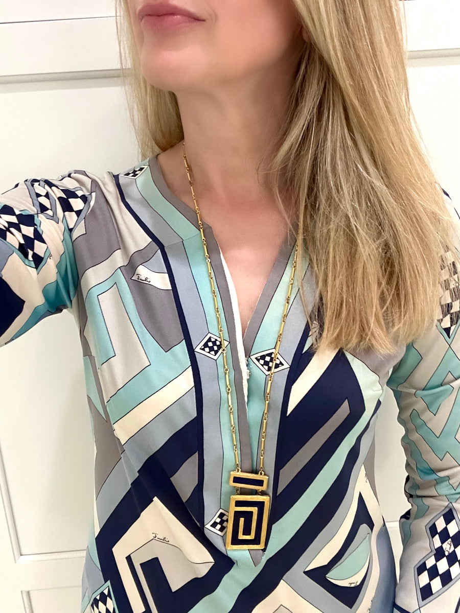 Vintage 1970s Estee Lauder Geometric Compact Pendant Necklace