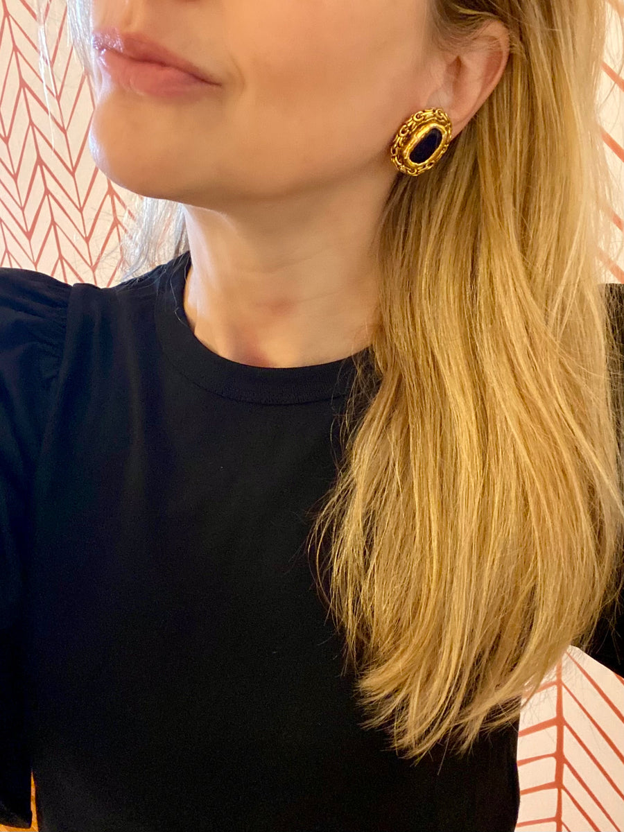 1970s Chanel Poured Blue Glass Earrings
