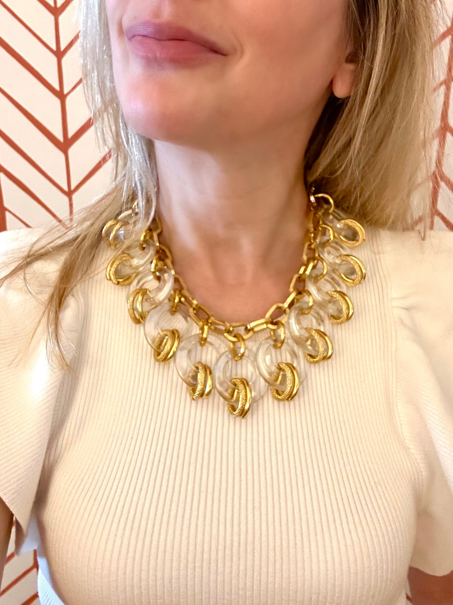 Vintage Clear Lucite and Goldtone Link Necklace