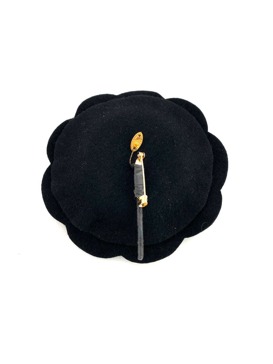 Chanel Large Black Felt Flower Brooch in Original Box