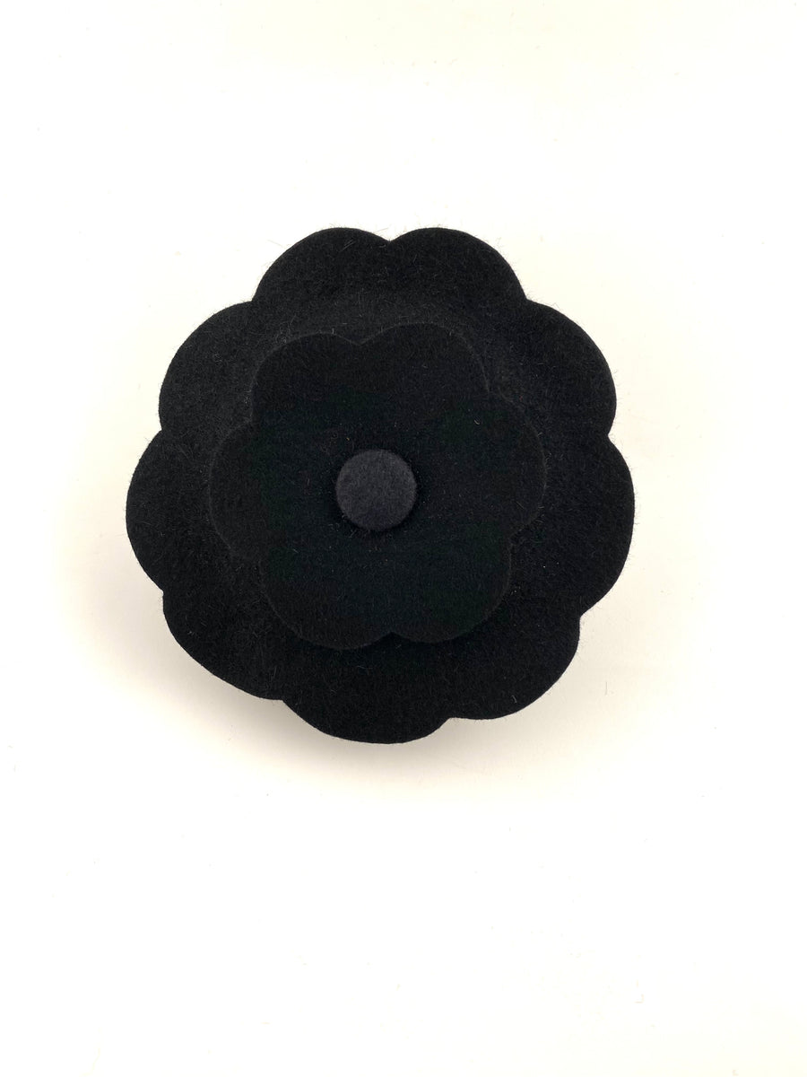 Chanel Large Black Felt Camellia Brooch in Original Box