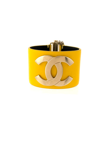 CHANEL CC Yellow Color Leather Cuff Bracelet 2018 in Box