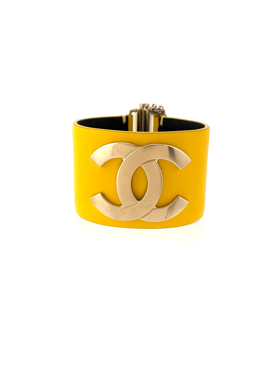 CHANEL CC Yellow Color Leather Cuff Bracelet 2018 in Box