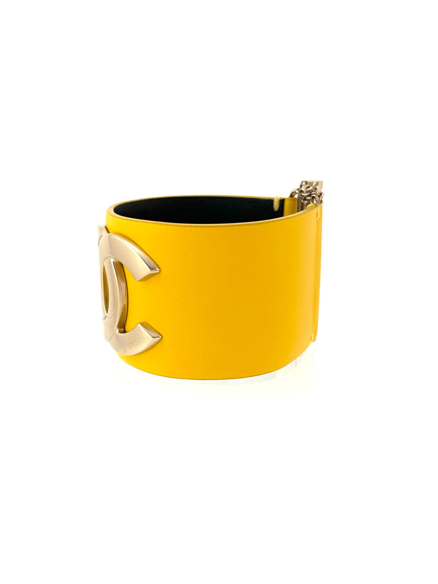 CHANEL CC Yellow Color Leather Cuff Bracelet 2018 in Box