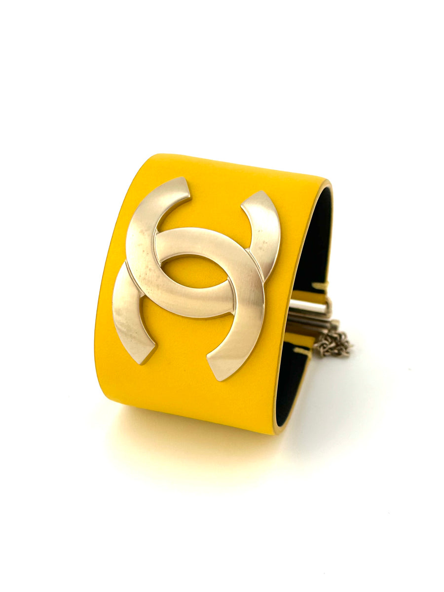 CHANEL CC Yellow Color Leather Cuff Bracelet 2018 in Box
