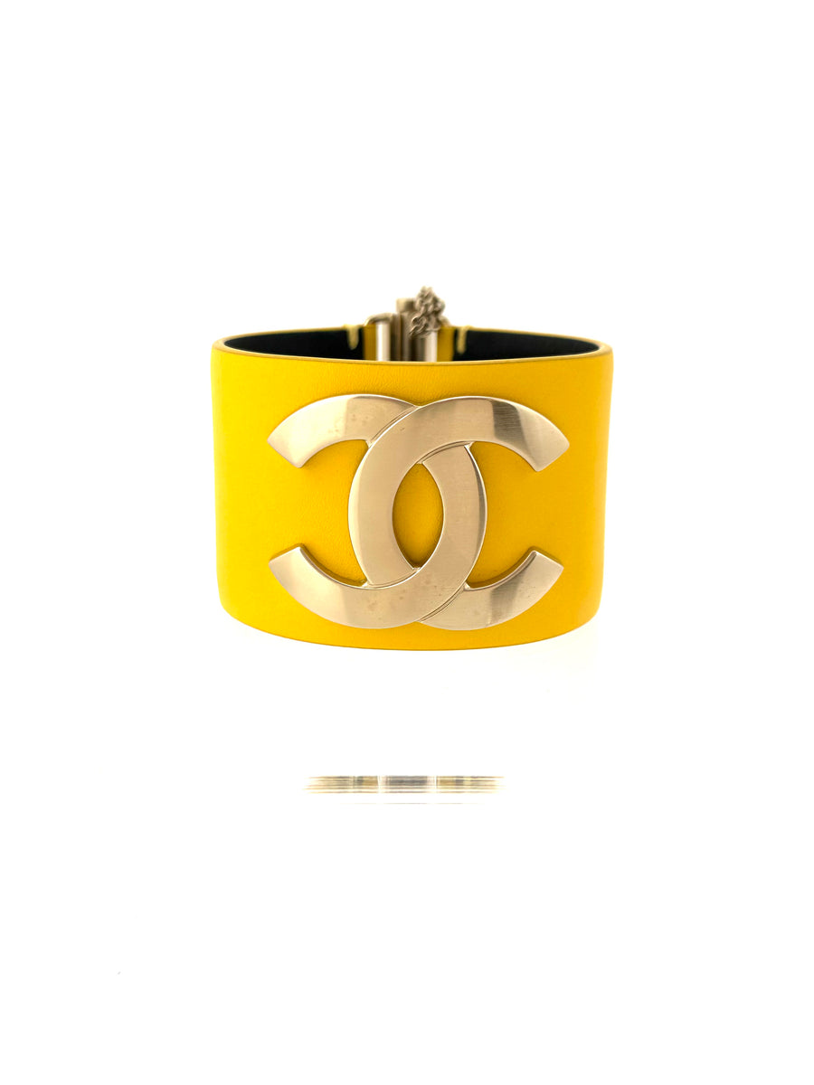 CHANEL CC Yellow Color Leather Cuff Bracelet 2018 in Box