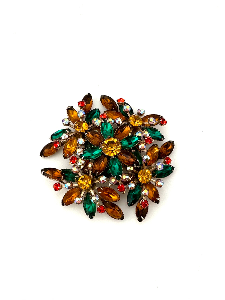 Large Vintage 1950s Colorful Rhinestone Brooch