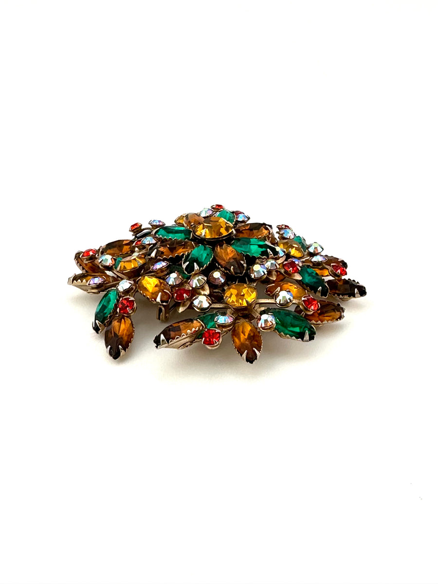Large Vintage 1950s Colorful Rhinestone Brooch