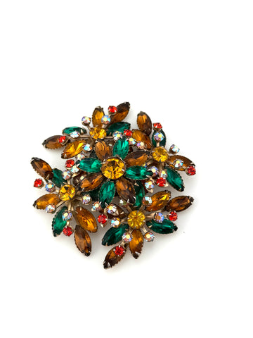 Large Vintage 1950s Colorful Rhinestone Brooch