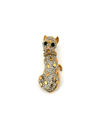 1970s Kenneth Jay Lane Rhinestone Leopard Brooch