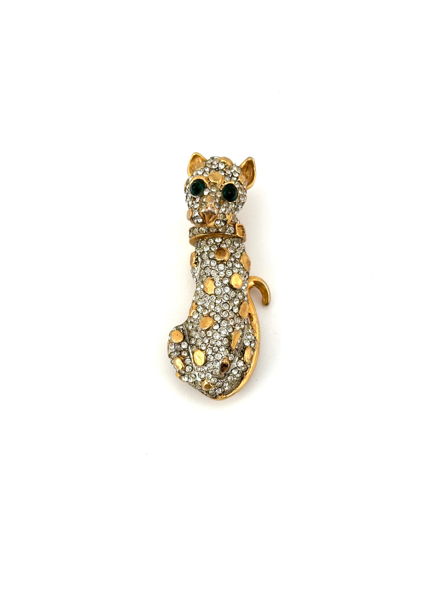 1970s Kenneth Jay Lane Rhinestone Leopard Brooch